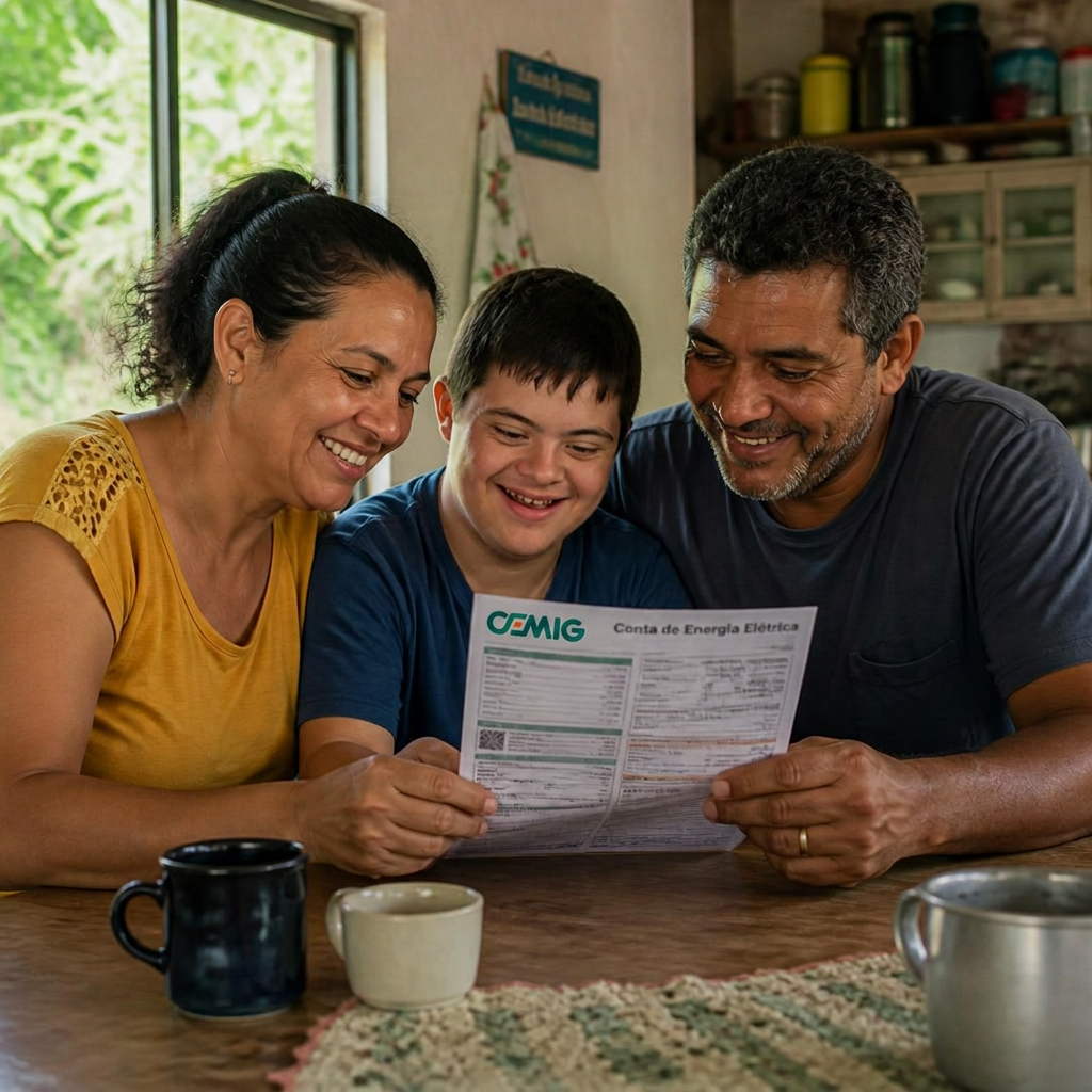 Família da APAE Juatuba conferindo a economia na conta de luz